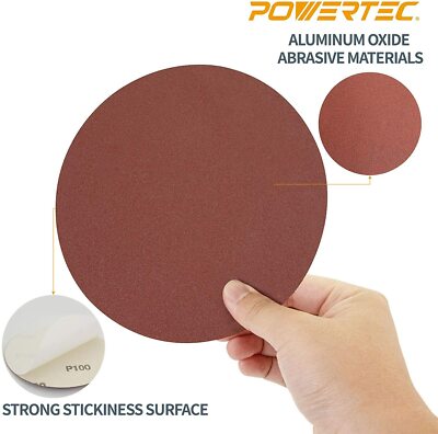 POWERTEC 30PK 8 Inch PSA Aluminum Oxide Adhesive Sanding Disc