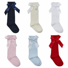 Metzuyan Baby Girls Stocking High Knee Long Socks with Bows Spanish Frilly 0-5.5