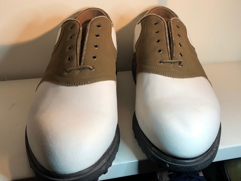 Nike Air Kempshall Last Mens Golf Shoes Cleats  White Brown Leather Sz 11.5