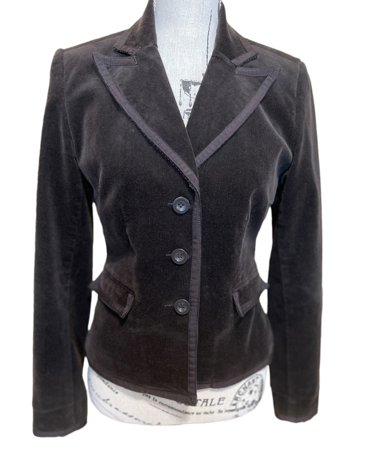 Willi Smith Women's Brown Corduroy Blazer Jacket Size 4 Ribbon Trim