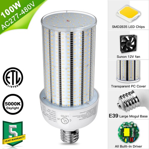480V 100W LED Corn Light Bulb E39 5000K Warehouse Industrial High Bay Lamp 5000K