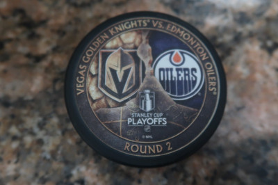 Edmonton Oilers vs. Vegas Golden Knights 2025 2nd round playoff matchup puck