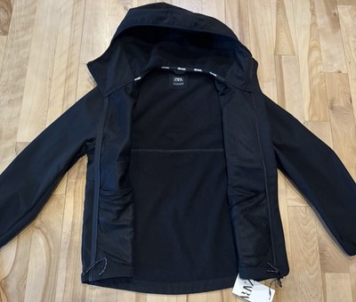 ZARA Men's Hooded Softshell Jacket Black Full Zip NWT Urban Casual