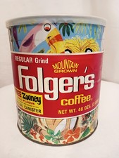Vintage Folger's Jungle Animals Special Coffee Tin Original Wrapper & Lid Rare