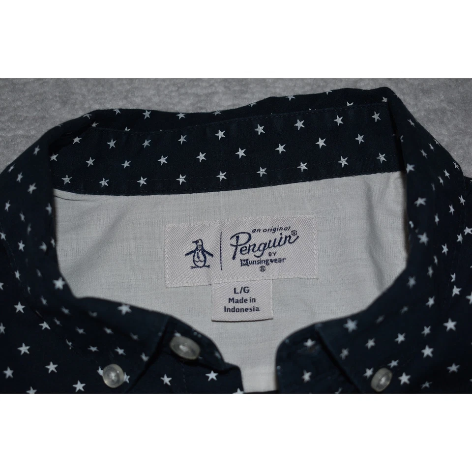 Camisa de Vestir Original Penguin Munsingwear Hombre Talla Grande Azul Diseño Estrella Foto 4 de 4
