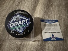 Bowen Byram Autograph Signed 2019 NHL Draft Puck Beckett COA Buffalo Sabres