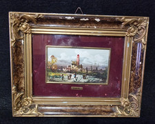 Quadro dipinto olio su Tavola Lucio Cargnel Paesaggio figure con Cornice Antico