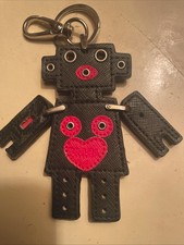 Prada Robot Keychain Bag Charm Genuine Leather Heart Pattern In USA. Black/Red