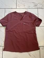 Women  s FIGS Technical Collection Scrub Top M Solid Pink V-Neck Chest Pocket