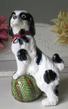 Vintage Majolica Staffordshire Style King Charles Spaniel Dog Ceramic