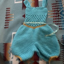 hand knit girls romper dress 2t aqua vtg