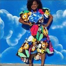 Christopher John Rogers x Target Puff Sleeve High Low Belted Dress Multicolor S