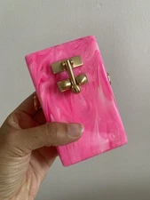 Edie Parker pink Lil Edie cigarette box acrylic clutch 