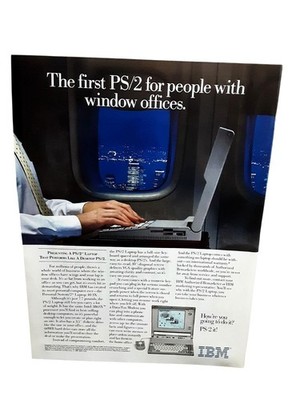 1991 IBM PS2 Laptop Computer Ad Vintage Business Tech Print