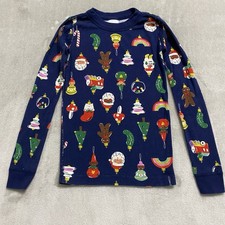 Hanna Andersson Pajama Top US 8 Blue Long Sleeve Holiday Organic Cotton