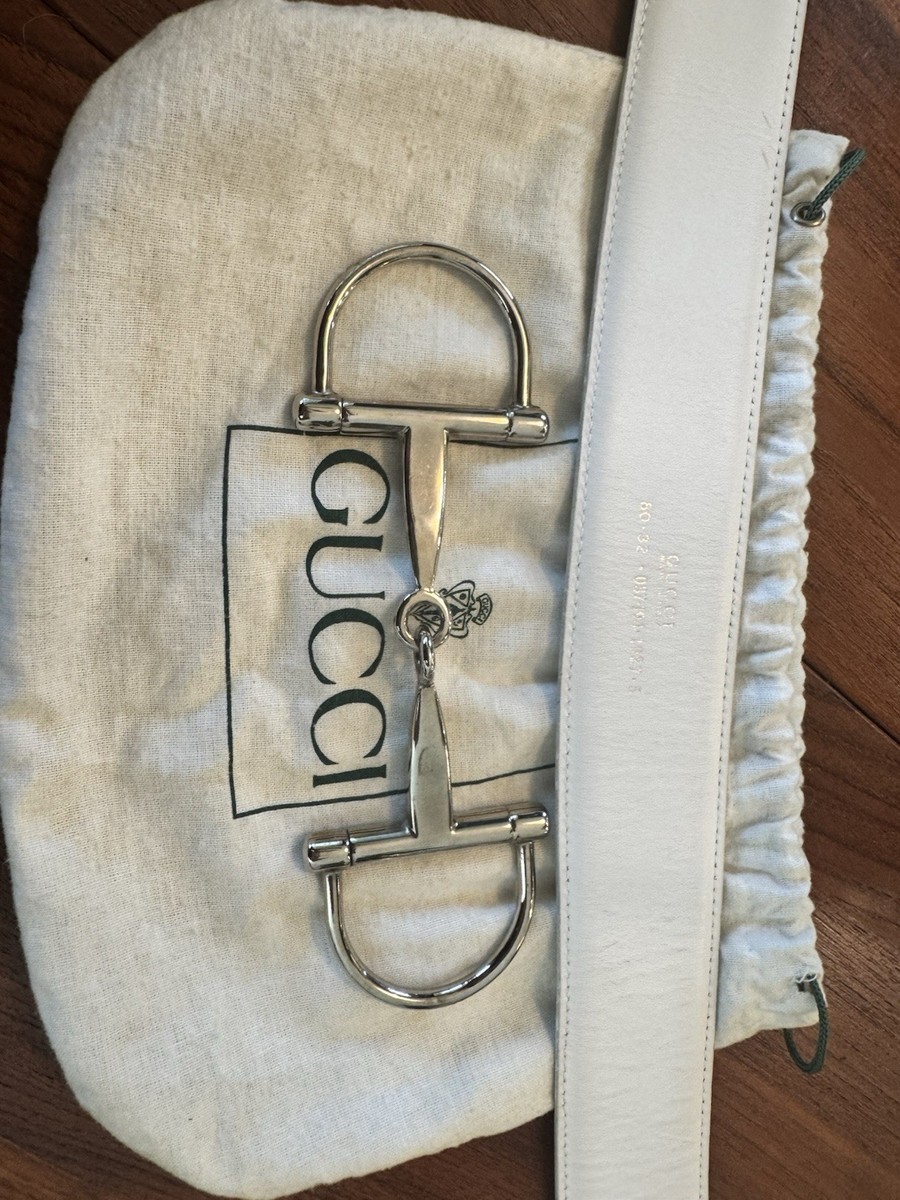 GUCCI Tom Ford Vintage White Leather Silver Horsebit Belt  display picture 1