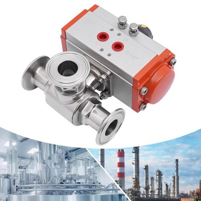 1 Inch 3-Clamp Clamping Ball Valve Pneumatic Stainless Steel Sanitary Ball Valve