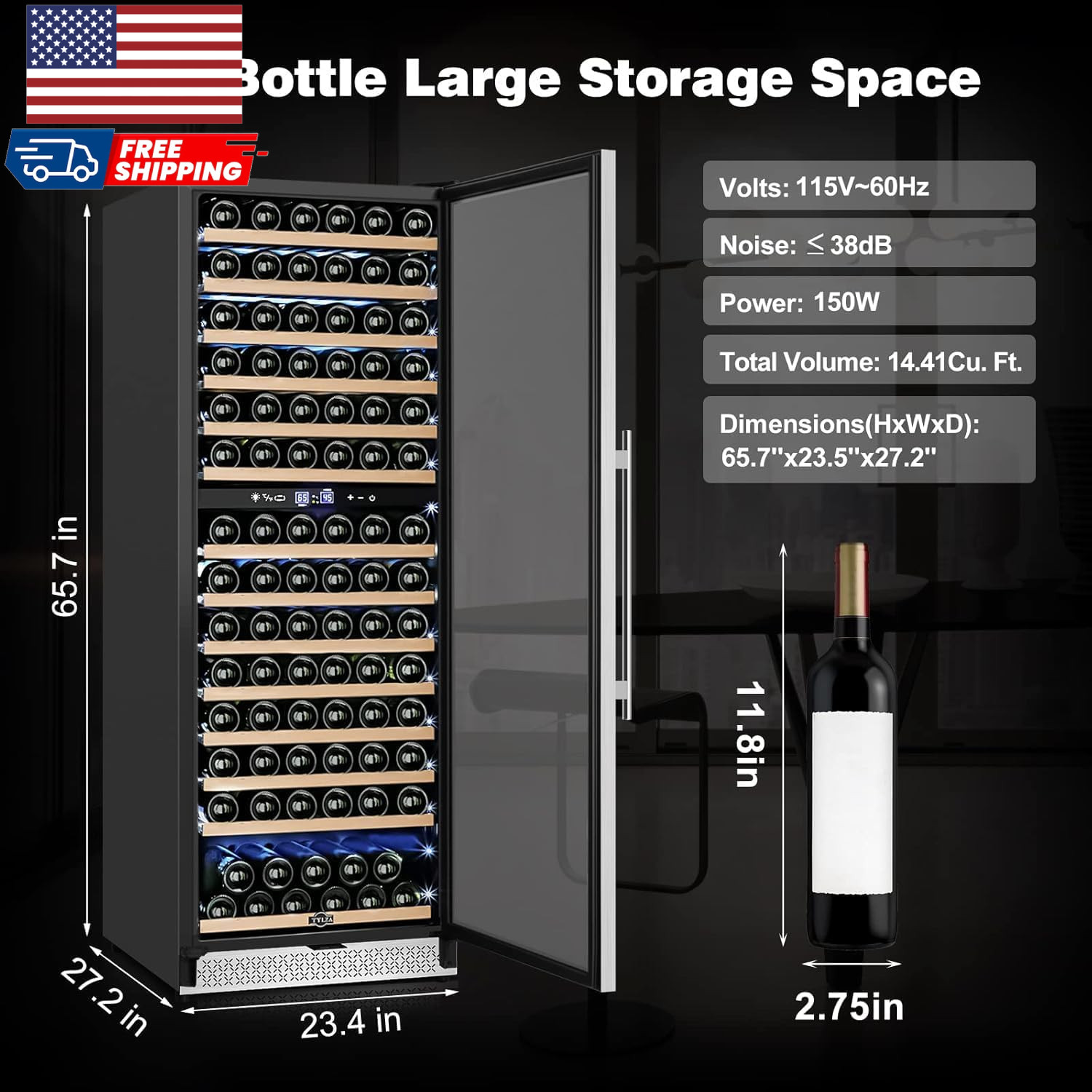 24 Inch Wine Fridge Dual Zone 180 Bottle Wine Cooler Refrigerator with Stainles