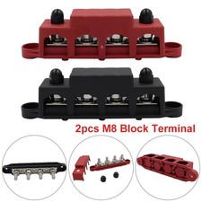 2Pcs Bus Bar Positive Negative Battery Power Distribution Block 4xM8 Terminal