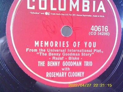 BENNY GOODMAN 1938 COLUMBIA -40616 MEMORIES OF YOU   PLAYED  3 0R  4  TIMES  E++