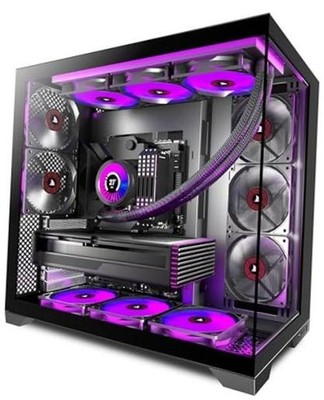 PC CASE ATX 5 Fans Pre-Installed, Type-C Mid Tower Computer Case with Black