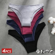 4PCS Seamless Cotton Panties Women Solid Color Briefs Sexy Low Waist Underpants