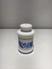 Vintage Hazel Atlas Milk Glass Mustard Jar Blue Floral Condiments Jam Jelly