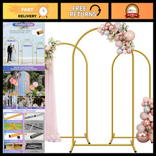 Metal Arch Backdrop Stand Set of 3 - Adjustable 6ft, 6.6ft, 7.2ft, Gold Decor