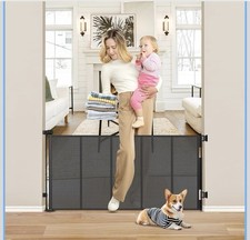 Reinforced 26 Inch Tall Retractable Child Gate to Step Over 95" Wide Black 