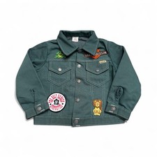 Vintage 70s Sears Boys Toughskins Green Denim Trucker Jacket Harley Patches Sz 6