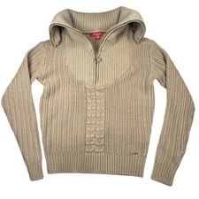 GUESS Sweater Cable Ribbed Half Zip Tan XS