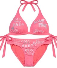 RARE VTG Victoria's Secret PINK Y2K All Over Writing Kiss Me Baby Bikini Set M