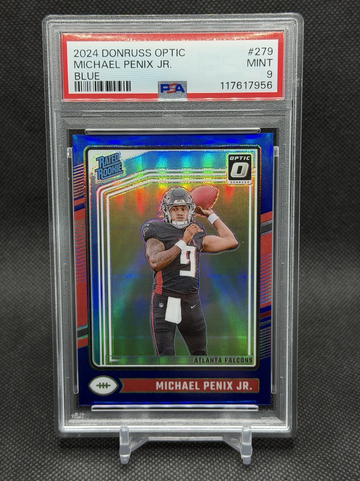 2024 Donruss Optic Blue Prizm #279 Michael Penix Jr Falcons RC Rookie /199 PSA 9