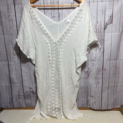 Knox Rose White Boho Tunic Top Womens Medium Lace Tassel Beach Cover Up