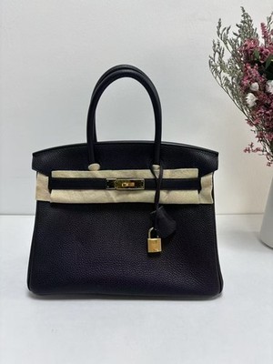 Hermes Birkin 30 Bleu Nuit 2Z Navy Blue Togo Gold GHW Handbag Classic Bag Auth.