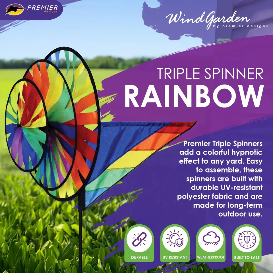 Premier Kites Triple Spinner Arco Iris - Llamativo Spinner de Jardín con Colorido Foto 2 de 4