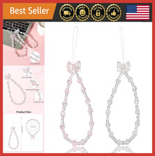2 Pack Sparkling Bowknot Phone Lanyard Set, Beaded Chain Wrist Strap for Women