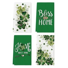 Heart Shamrock Flowers Bless Home St. Patrick's Day Kitchen Towels Dish Towel