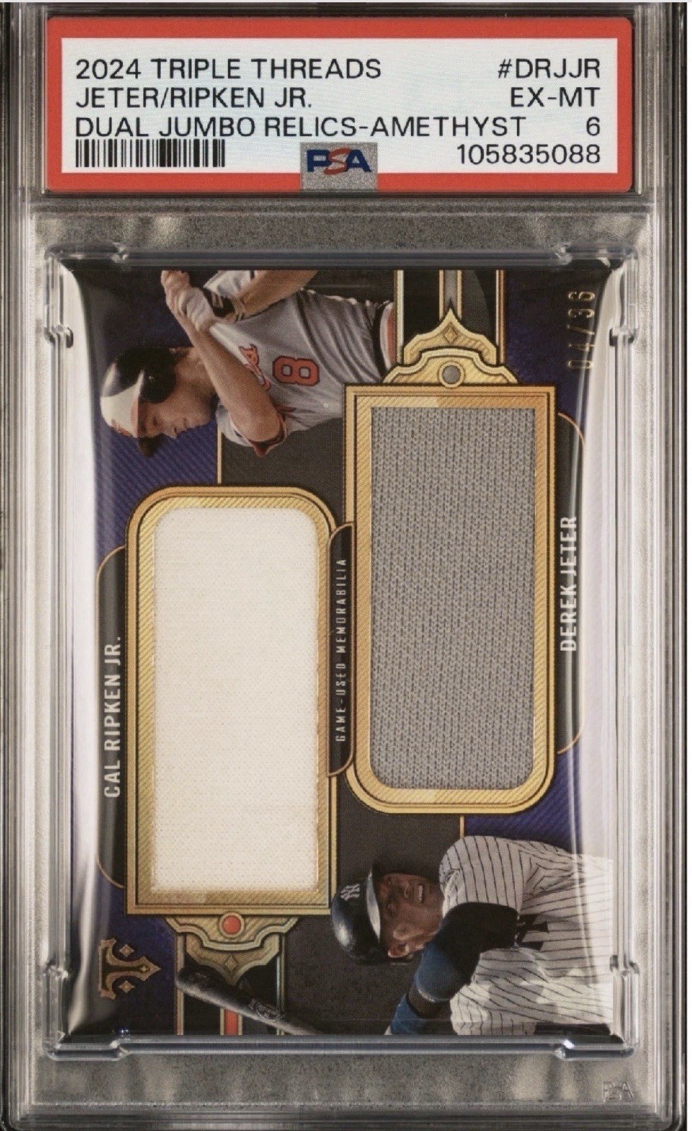 Derek Jeter Cal Ripken Jr. orioles yankees PSA 6 GAME WORN DUAL PATCH  
