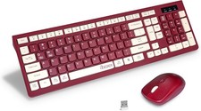 Wireless Keyboard and Mouse Combo, Reccazr 2.4G Full-Sized Wine red