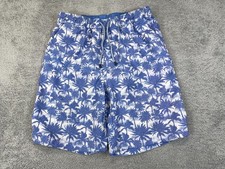 Peter Millar Swim Shorts Mens Medium Blue Palm Tree Drawstring Lined Trunks