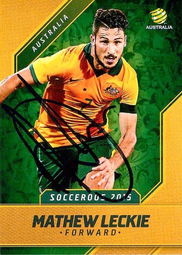 Signed 2015 2016 SOCCEROOS Card MATHEW LECKIE Australia World Cup A-League - Picture 1 of 2