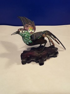Antique Chinese Silver and Enamel Filigree Bird Statue Figure