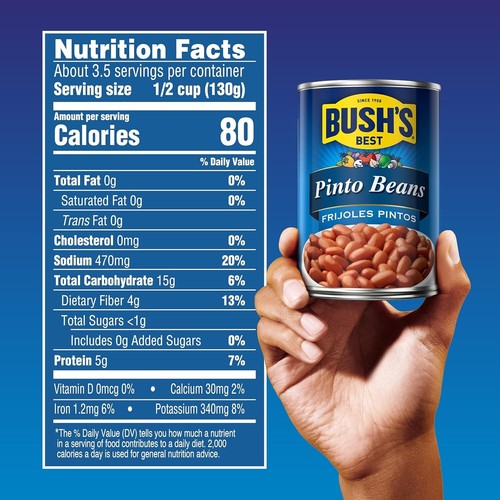 (Pk 12) BUSH'S BEST fagioli pinto in scatola fonte di fibra proteica a base vegetale, 16 oz - Foto 5 di 6