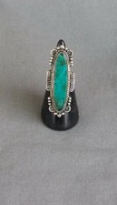Vintage Native American Sterling Silver Long Unknown Blue Green Stone Ring 6 1/2