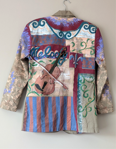 Vintage Kolorway USA Artsy Violin Hand Painted Jacket Blazer with Pockets Size L - Picture 2 of 6