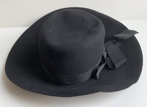 Vintage Ritz Henry Pollack Womens Black Wool Hat w/ Bow Medium Church / Sun hat - Picture 3 of 8