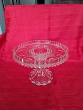 Stunning Vintage Eapg Manhattan Design Glass Cake Stand Tall Pedestal Christmas
