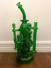 13” Thick Glass Water Pipe Art Clear Green Power Tower Shower Head 14mm