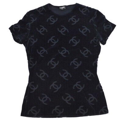 Chanel 96P #42 Round Neck Short Sleeve T-Shirt Top Black Chanel 96P #42 Round Neck Short Sleeve T-Shirt Top Black